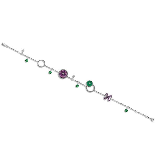 Браслет из белого золота с изумрудом, аметистами и бриллиантами