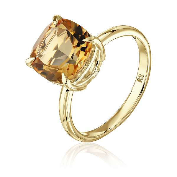 Кольцо из желтого золота с бриллиантом и цитрином