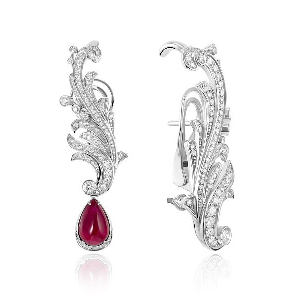 Серьги из белого золота с рубином 6.24 ct и бриллиантами