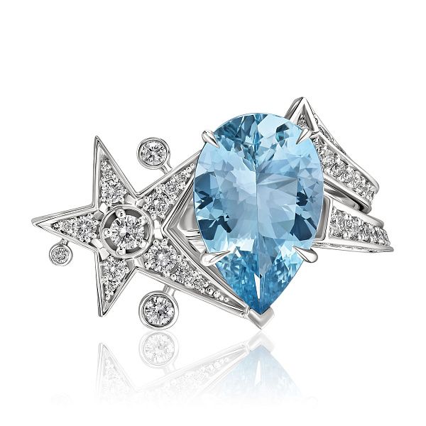 Кольцо из белого золота с аквамарином 4.16 ct и бриллиантами