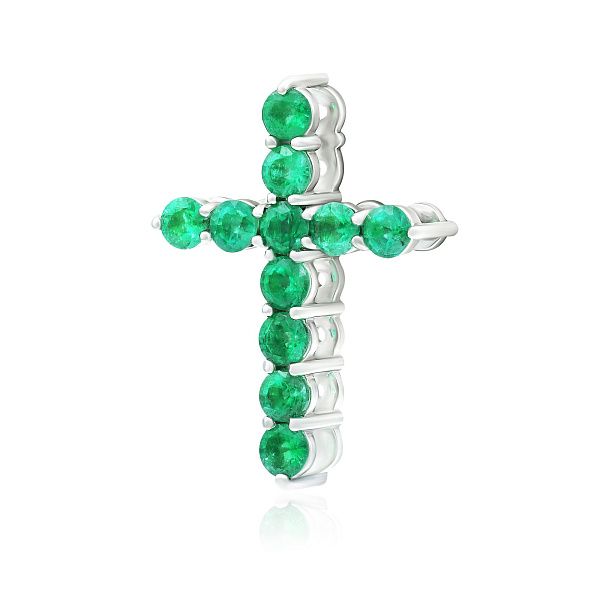 Крест из белого золота с изумрудами