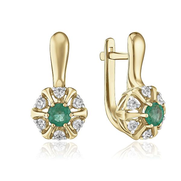 Серьги из желтого золота с изумрудами и бриллиантами