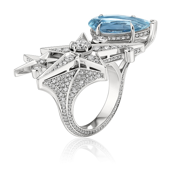Кольцо из белого золота с аквамарином 4.12 ct и бриллиантами