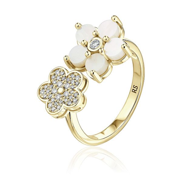 Кольцо из желтого золота с перламутром и бриллиантами