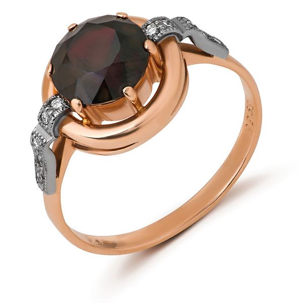 Кольцо из красного золота с альмандином и бриллиантами