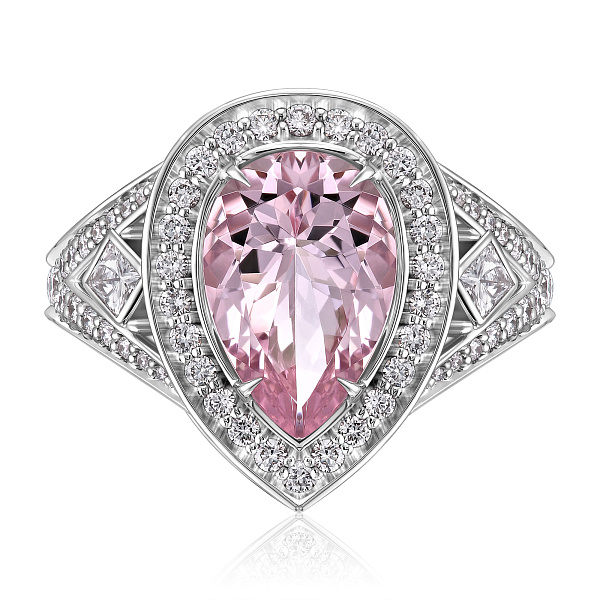 Кольцо из белого золота с бриллиантами и морганитом 2.48 ct