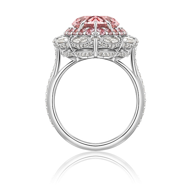 Кольцо из белого золота с бриллиантами, сапфирами и морганитом 6.03 ct