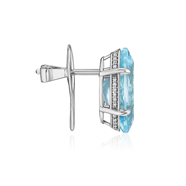 Пусета из белого золота с бриллиантами и аквамарином 3.9 ct