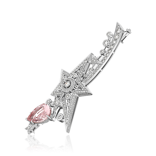 Брошь из белого золота с бриллиантами и морганитом 4.18 ct