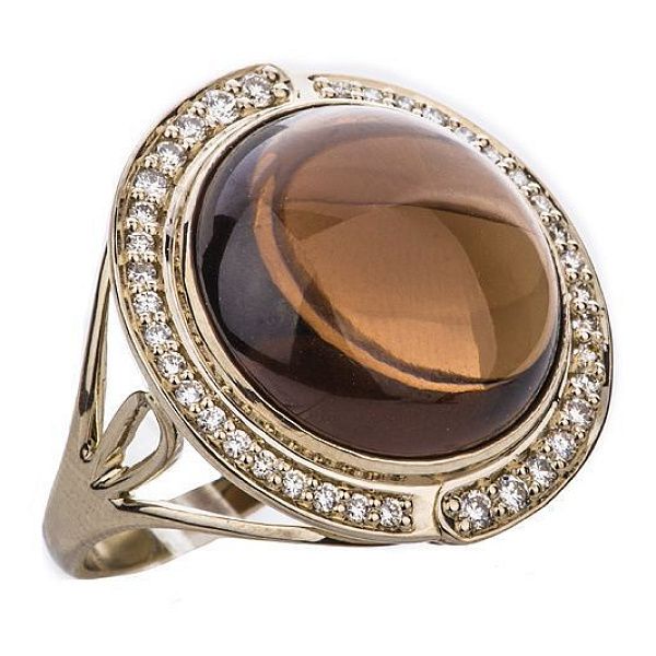 Кольцо из белого золота с кварцем и бриллиантами