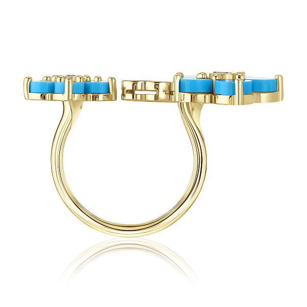 Кольцо из желтого золота с бирюзой и бриллиантами