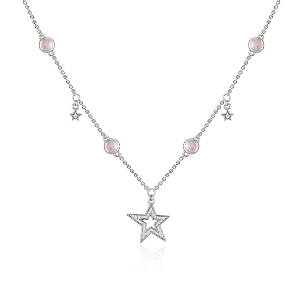 Колье из белого золота с лунным камнем и бриллиантами