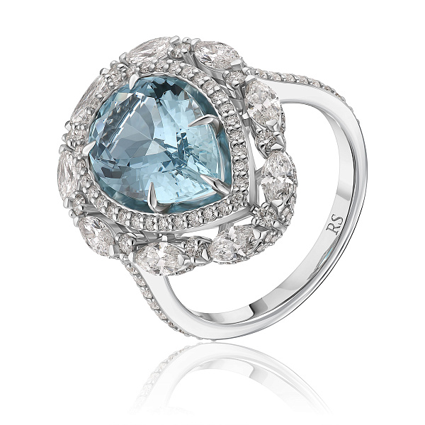 Кольцо из белого золота с бриллиантами и аквамарином 3.97 ct