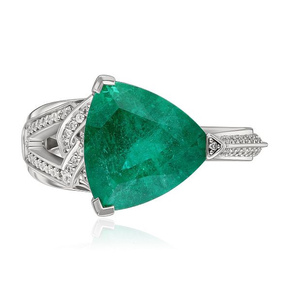 Кольцо из белого золота с бриллиантами и изумрудом 4.24 ct