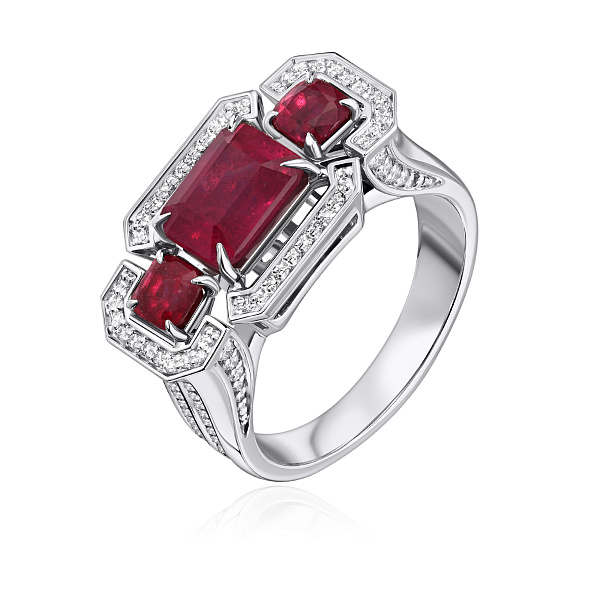 Кольцо из белого золота с рубинами 3.085 ct и бриллиантами