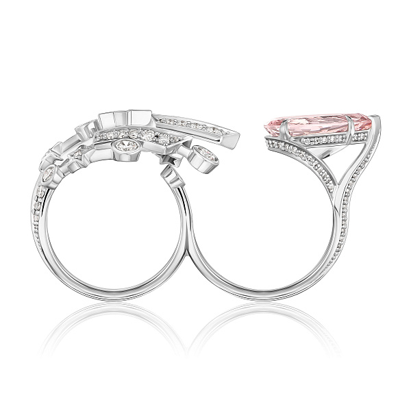 Кольцо из белого золота с бриллиантами и морганитом 3.7 ct