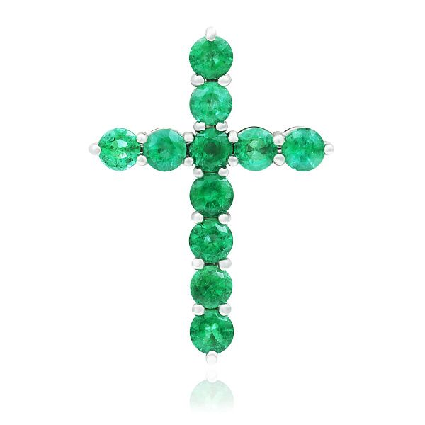 Крест из белого золота с изумрудами