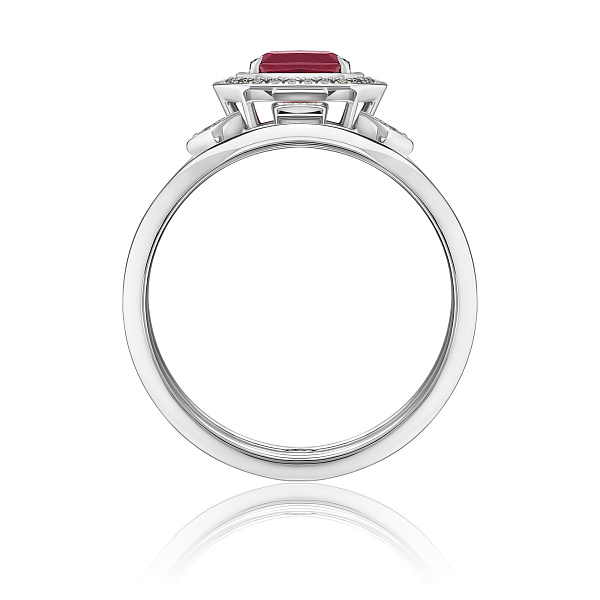 Кольцо из белого золота с бриллиантами и рубином