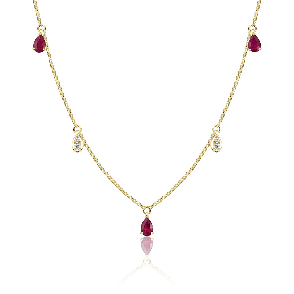 Колье из желтого золота с бриллиантами и рубинами