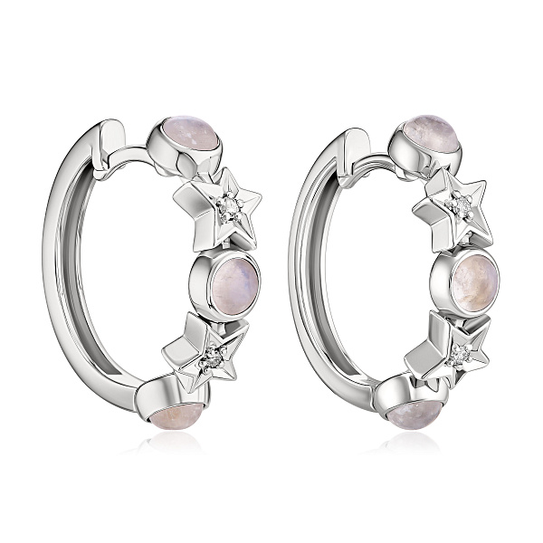 Серьги из белого золота с лунным камнем и бриллиантами