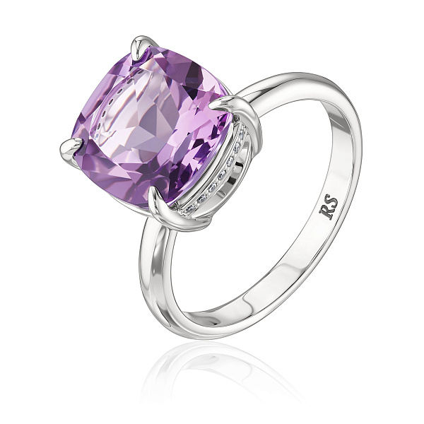 Кольцо из белого золота с бриллиантами и аметистом