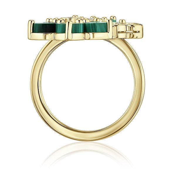 Кольцо из желтого золота с малахитом и бриллиантами