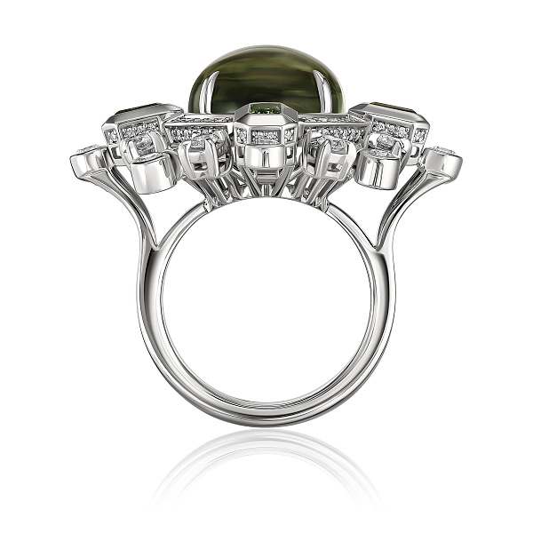 Кольцо из белого золота с сапфирами, бриллиантами и аметистом 12.325 ct