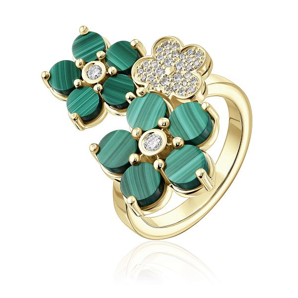 Кольцо из желтого золота с малахитом и бриллиантами