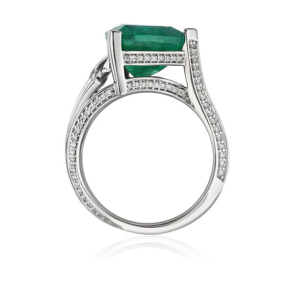 Кольцо из белого золота с бриллиантами и изумрудом 4.24 ct