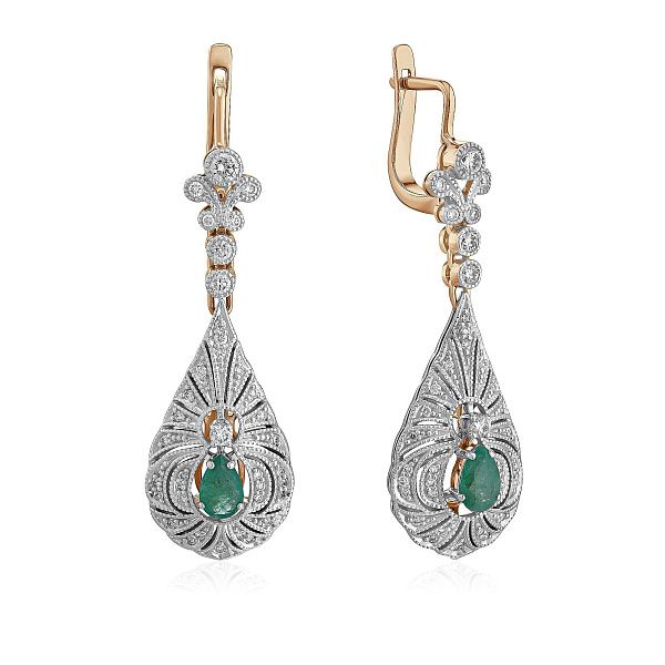 Серьги из красного золота с изумрудами и бриллиантами