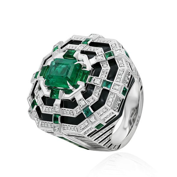 Кольцо из белого золота с изумрудом 3.14 ct и бриллиантами