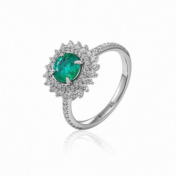 Кольцо из белого золота с бриллиантами и изумрудом 1.26 ct