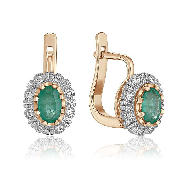 Серьги из красного золота с бриллиантами и изумрудами