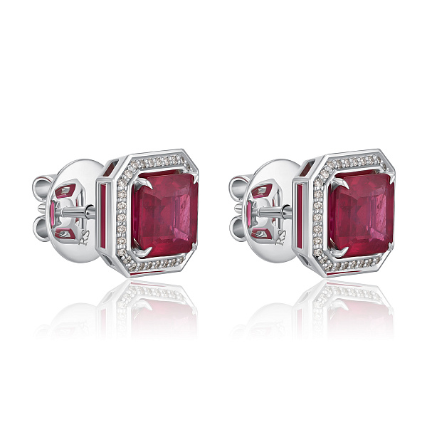 Пусеты из белого золота с бриллиантами и рубинами 4.72 ct