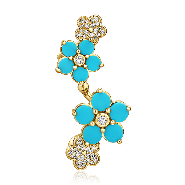 Серьга кафф из желтого золота с бирюзой и бриллиантами