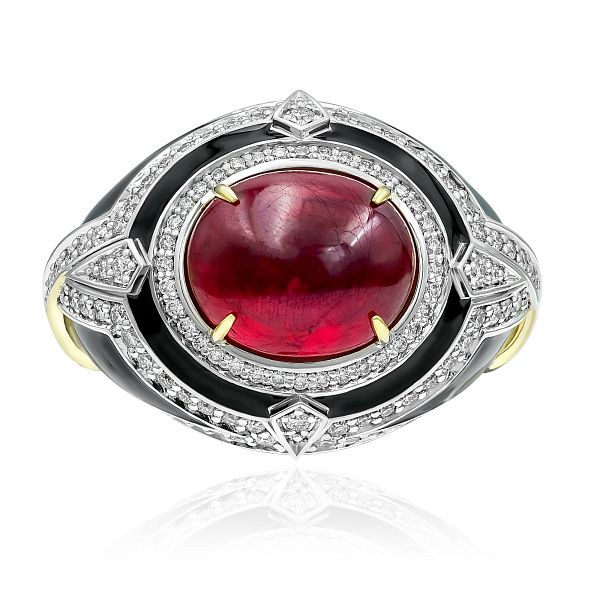 Кольцо из желтого золота с рубином 7.38 ct и бриллиантами