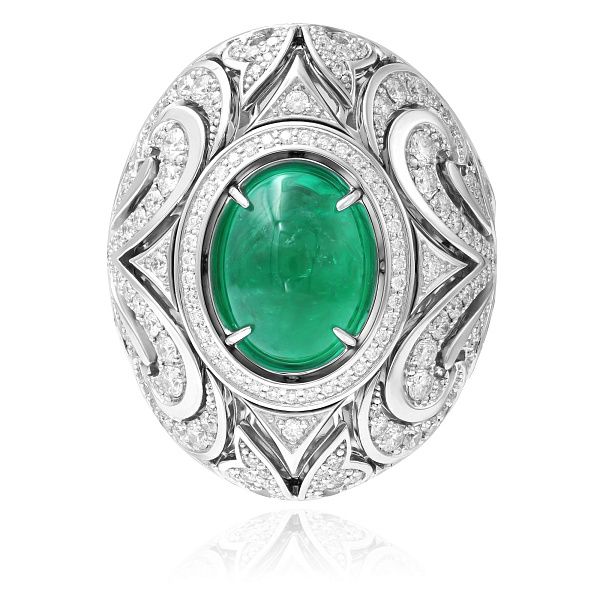 Кольцо из белого золота изумрудом 5.22 ct и бриллиантами