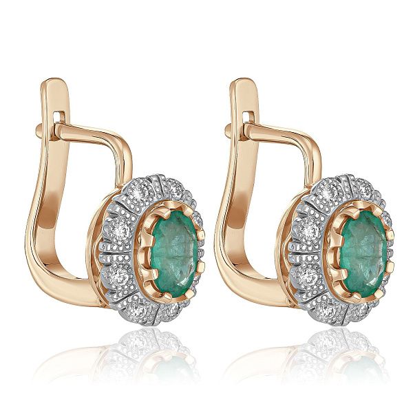 Серьги из красного золота с бриллиантами и изумрудами