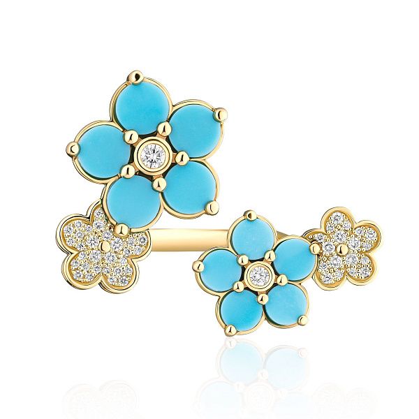 Кольцо из желтого золота с бирюзой и бриллиантами