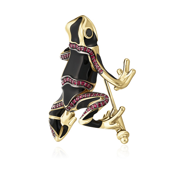 Брошь из желтого золота с рубинами и бриллиантами