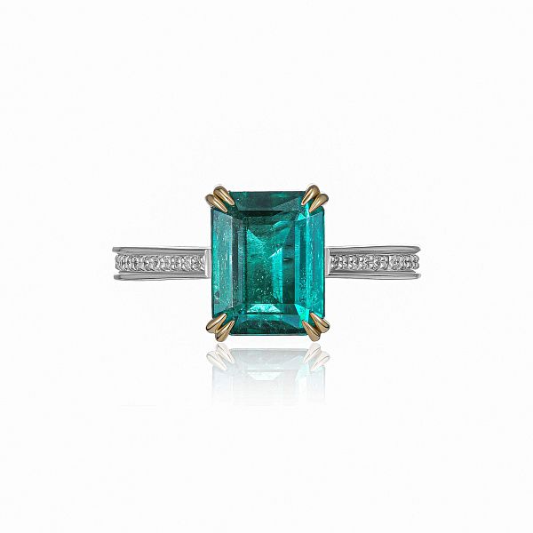 Кольцо с бриллиантами и изумрудом 3.24 ct