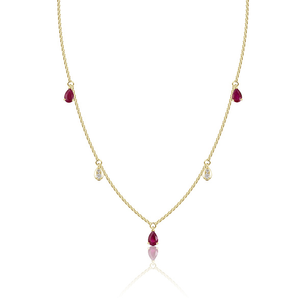 Колье из желтого золота с бриллиантами и рубинами