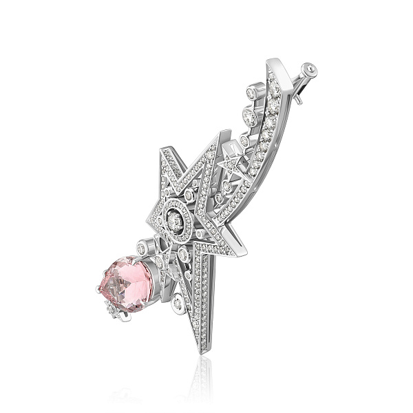 Брошь из белого золота с бриллиантами и морганитом 4.18 ct