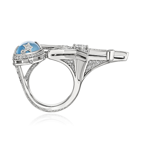 Кольцо из белого золота с аквамарином 5.165 ct и бриллиантами