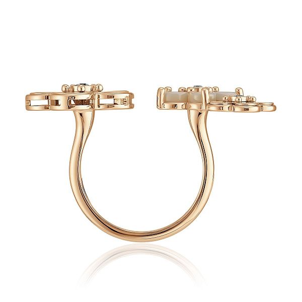 Кольцо из красного золота с перламутром и бриллиантами