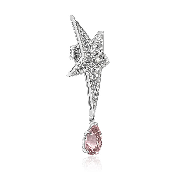 Пусета из белого золота с бриллиантами и морганитом 3.82 ct