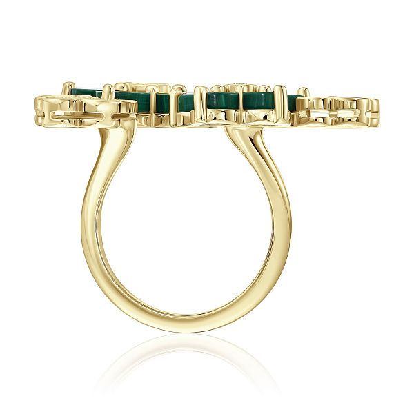 Кольцо из желтого золота с бриллиантами и малахитом