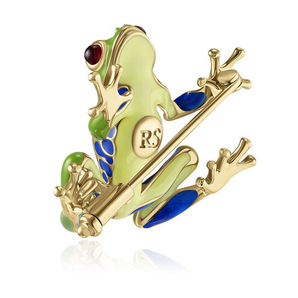 Брошь из желтого золота с альмандинами