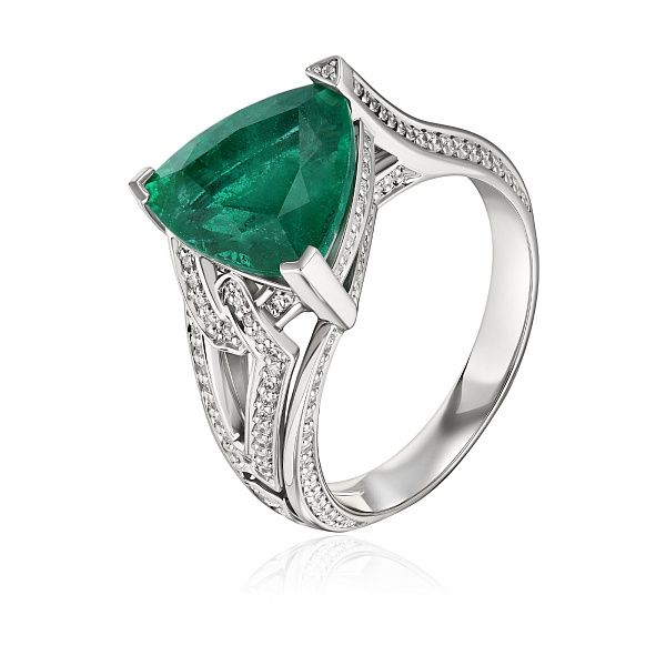 Кольцо из белого золота с бриллиантами и изумрудом 4.24 ct