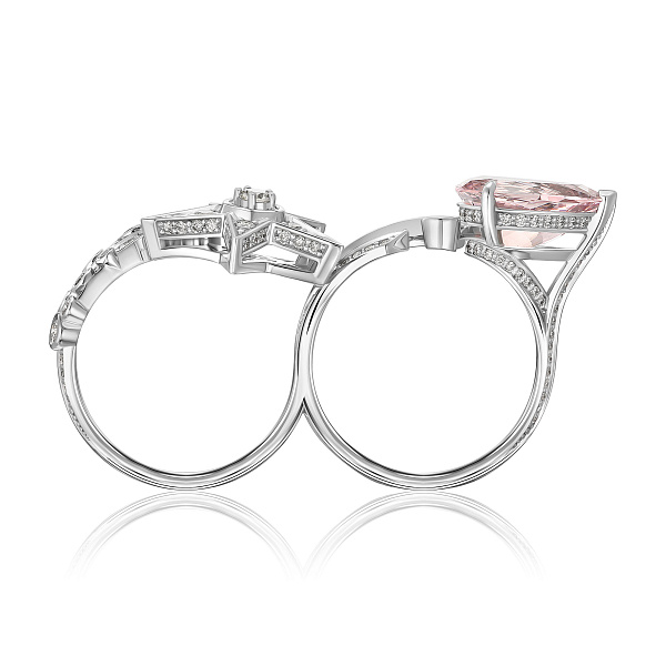 Кольцо из белого золота с бриллиантами и морганитом 2.96 ct